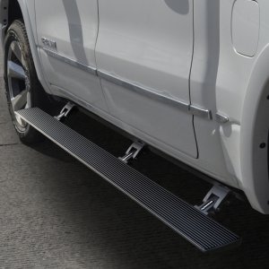 Ram 1500 Electric Running Boards - Go Rhino - VoltStep E1 (No-Drill) - Black Bedliner Coating - `19-`24 Ram 1500 Electric Running Boards - Go Rhino - VoltStep E1 (No-Drill) - Black Bedliner Coating - `19-`24